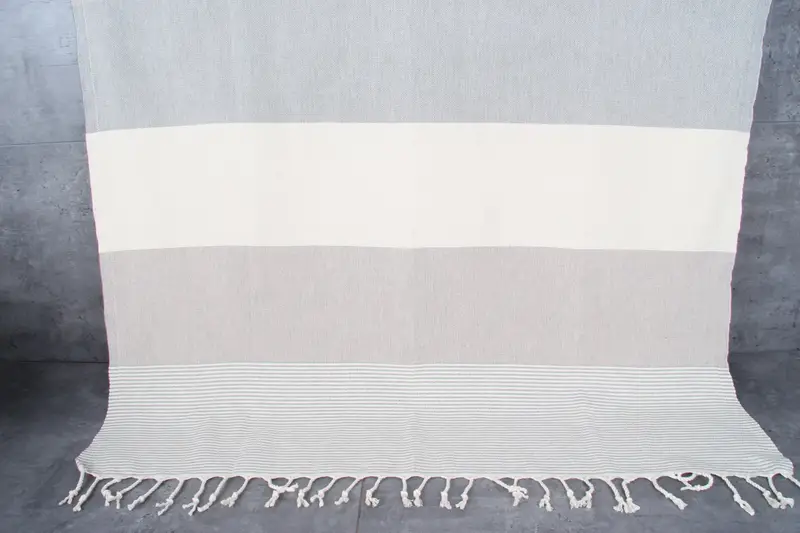 Turkish Towel Dark Gray-Brown Peshtemal Striped, Organic Cotton, 40x71 Inches