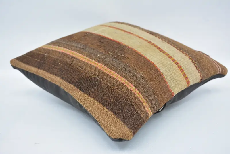 12x12 Brown Cushion, Vintage Pillow, Cushion Case, Ottoman Pillow, Kilim Pillow Cover, Handmade Kilim Cushion, Crochet Pattern Pillow Case - 6
