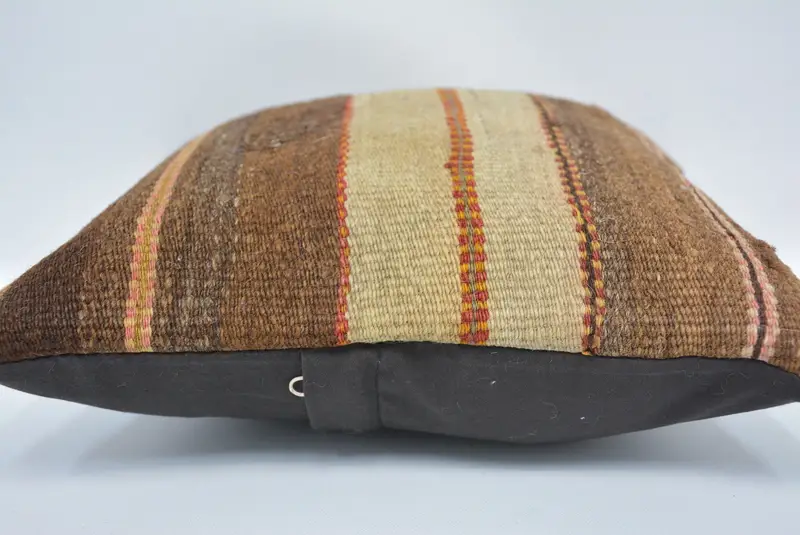 12x12 Brown Cushion, Vintage Pillow, Cushion Case, Ottoman Pillow, Kilim Pillow Cover, Handmade Kilim Cushion, Crochet Pattern Pillow Case - 5
