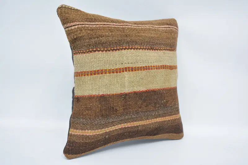 12x12 Brown Cushion, Vintage Pillow, Cushion Case, Ottoman Pillow, Kilim Pillow Cover, Handmade Kilim Cushion, Crochet Pattern Pillow Case - 3