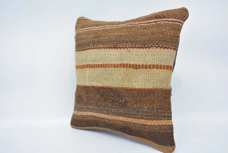 12x12 Brown Cushion, Vintage Pillow, Cushion Case, Ottoman Pillow, Kilim Pillow Cover, Handmade Kilim Cushion, Crochet Pattern Pillow Case - 4