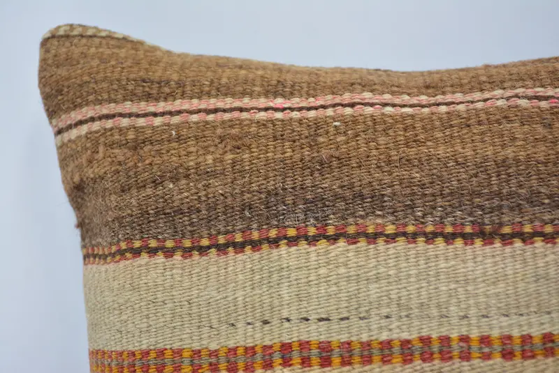 12x12 Brown Cushion, Vintage Pillow, Cushion Case, Ottoman Pillow, Kilim Pillow Cover, Handmade Kilim Cushion, Crochet Pattern Pillow Case - 2
