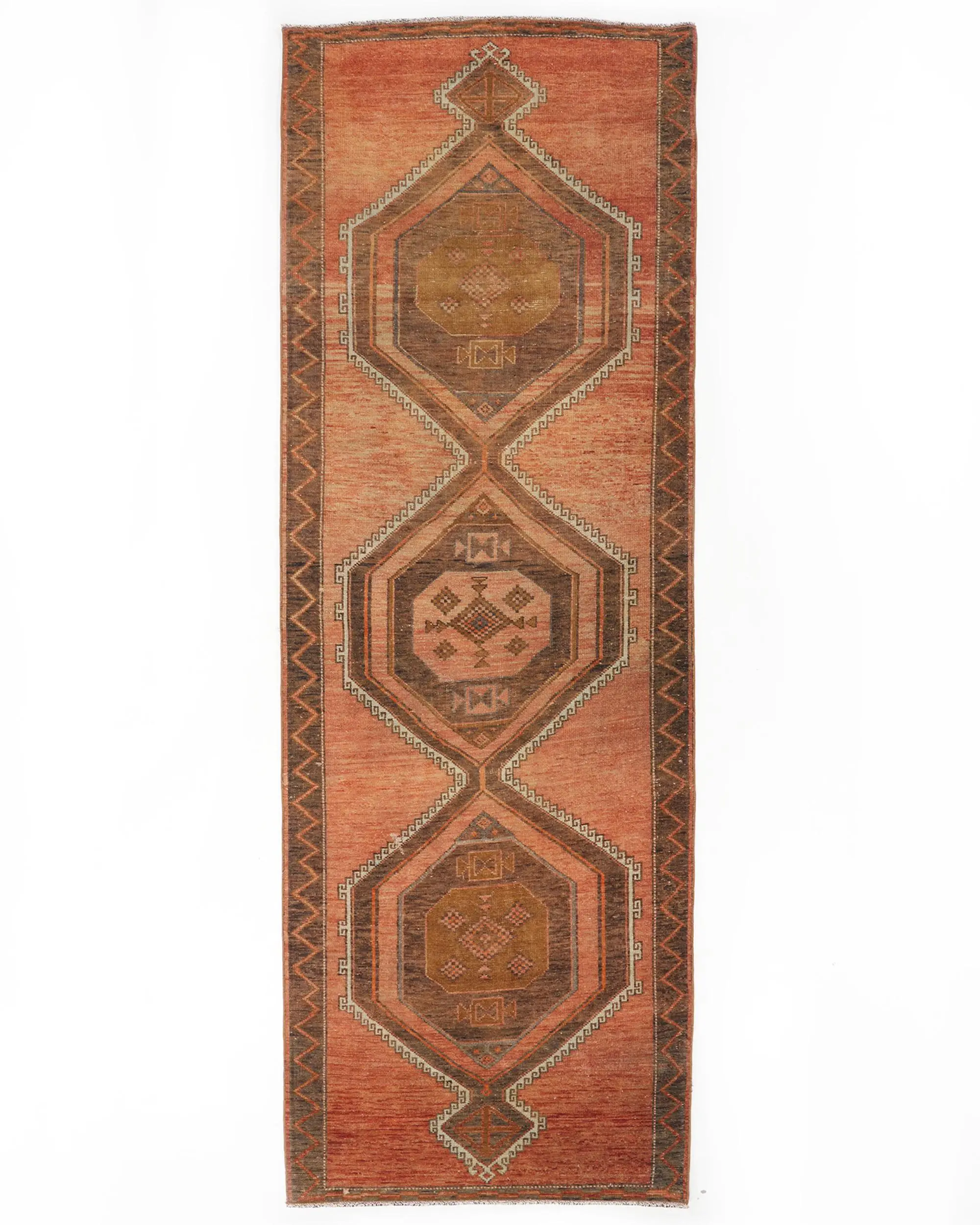 Turkish Vintage Rug, Runner 3.7x11.1 ft (114x337 cm) Rug, Red Wool Rug - 1