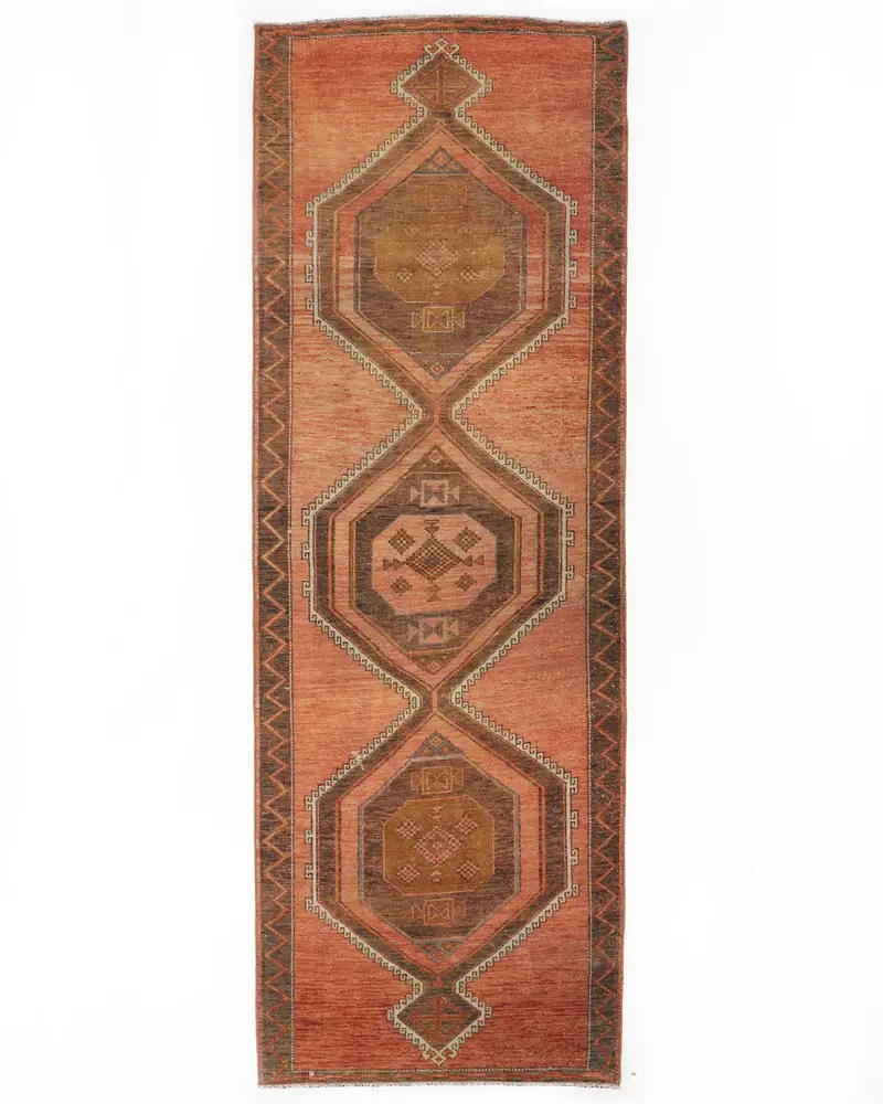 エレガントなブラウンラグ、3.7x11.1フィートベージュアクセント