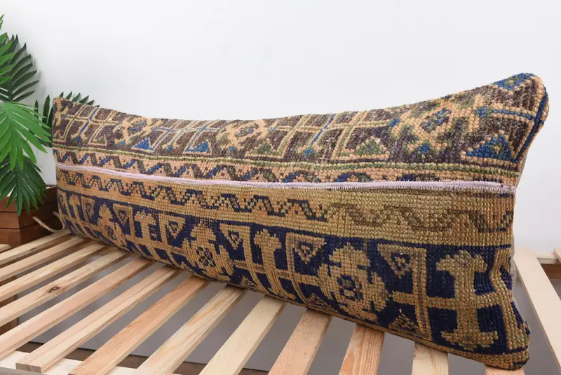 Floor Pillow Cover, Lounge Throw Pillow Sham, Pillow Sham, 16x48 Blue Pillow, Boho Pillow Sham Cover, Vintage Kilim Pillow, Pillow for Couch - 5