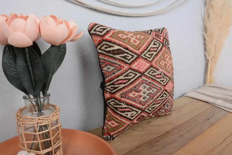 Pillow Sham, 14x14 Pink Pillow, Comfy Throw Cushion Cover, Vintage Pillow, Turkish Rugs Pillow Cover, Vintage Kilim Pillow, Interior Designer Pillow - 1