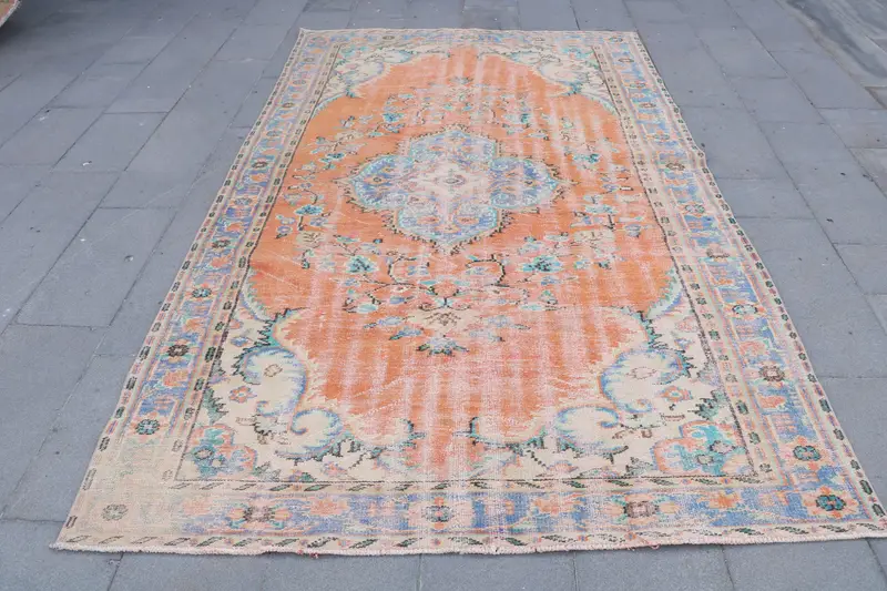 5.6x9.6 ft Turkish Rug, Oushak Rug, Orange Oriental Rug Wool - 1