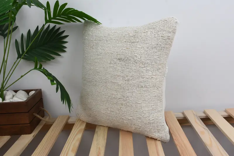 Cushion Cover, Cozy Throw Pillow Case, Handmade Kilim Cushion, Pillow for Couch, 16x16 White Pillow Cover, Kilim Cushion Sham - 5