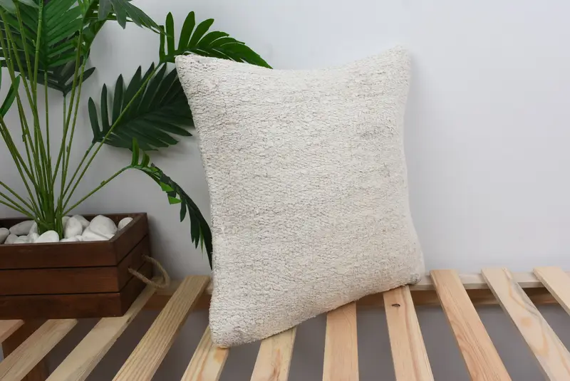 Cushion Cover, Cozy Throw Pillow Case, Handmade Kilim Cushion, Pillow for Couch, 16x16 White Pillow Cover, Kilim Cushion Sham - 4