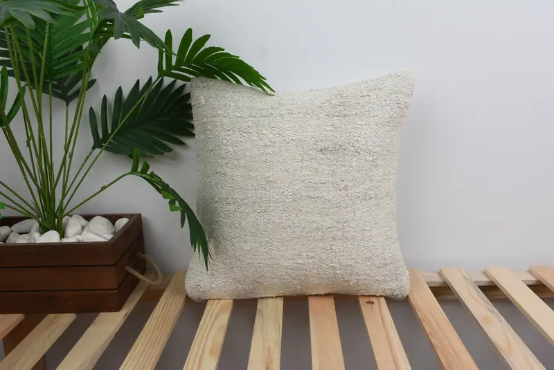 Cushion Cover, Cozy Throw Pillow Case, Handmade Kilim Cushion, Pillow for Couch, 16x16 White Pillow Cover, Kilim Cushion Sham - 1