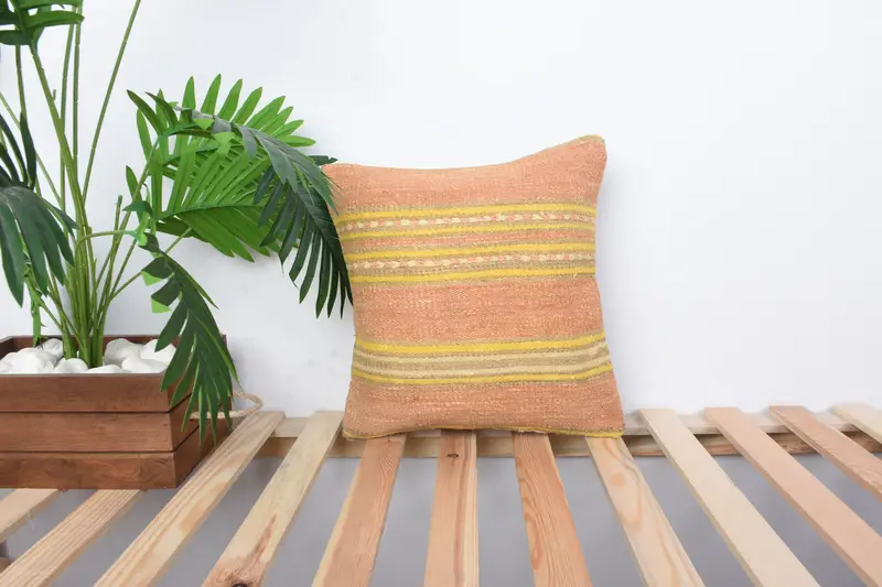 Authentic Pillow, Boho Pillow, Home Decor Pillow, Knitted Cushion, Gift Pillow, 14x14 Red Pillow, Cushion, Wool Kilim Pillow Cushion Case - 1