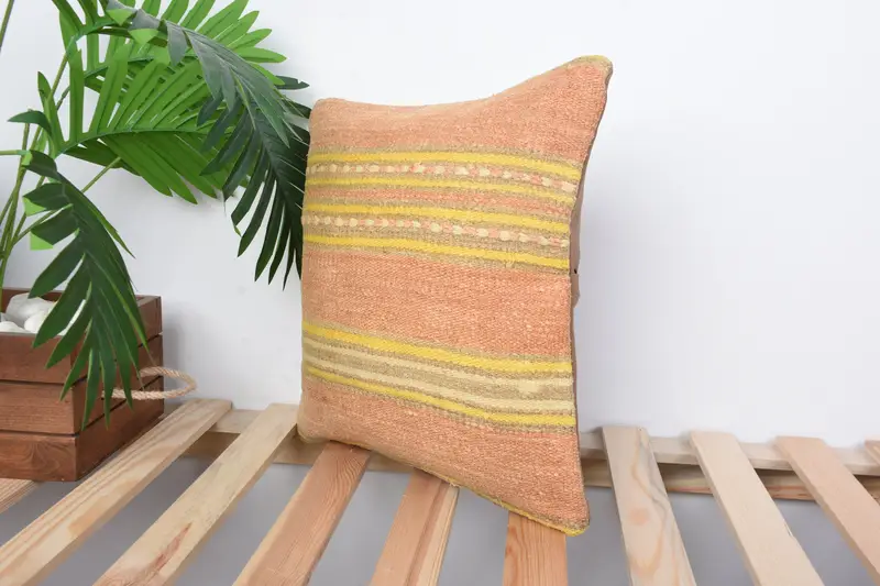 Authentic Pillow, Boho Pillow, Home Decor Pillow, Knitted Cushion, Gift Pillow, 14x14 Red Pillow, Cushion, Wool Kilim Pillow Cushion Case - 4