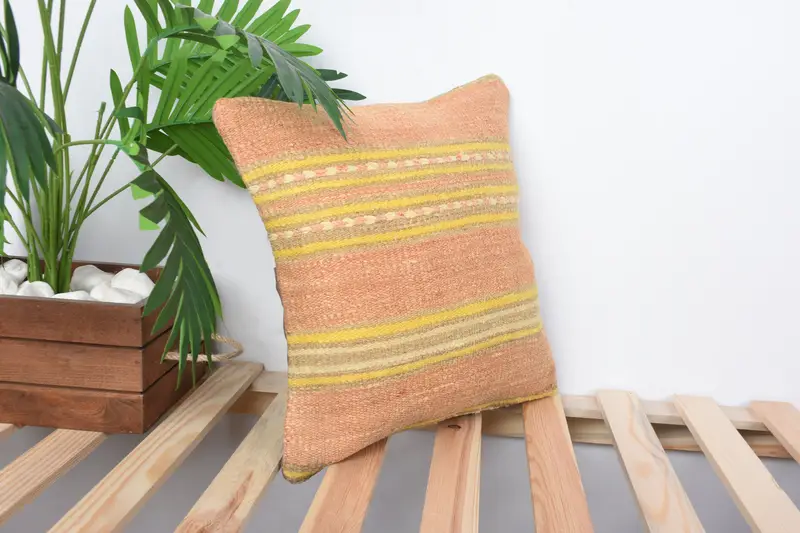 Authentic Pillow, Boho Pillow, Home Decor Pillow, Knitted Cushion, Gift Pillow, 14x14 Red Pillow, Cushion, Wool Kilim Pillow Cushion Case - 5