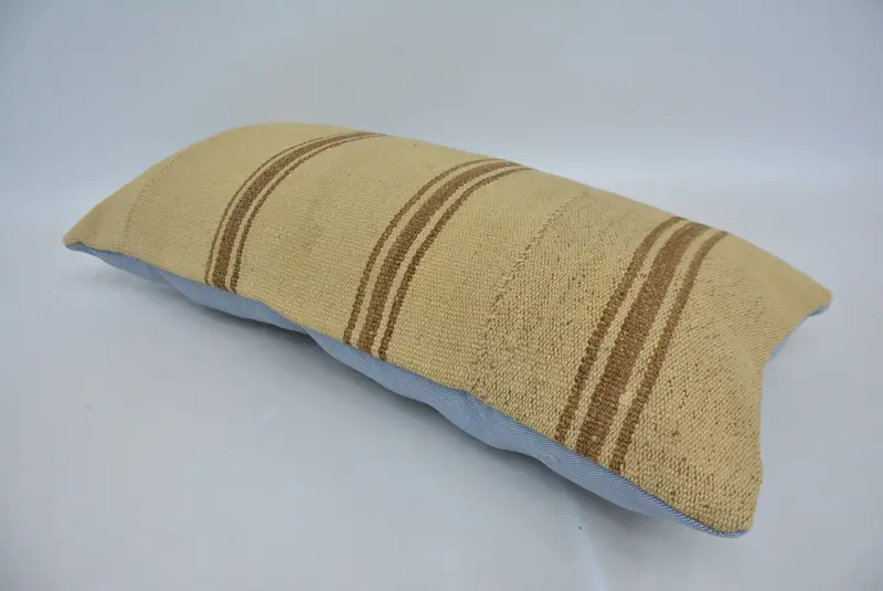 Pillow Cover, Kilim Pillow, Throw Kilim Pillow, 12x24 Beige Pillow Cover, Turkish Kilim Pillow, Outdoor Pillow, Aesthetic Pillow Cover - 6