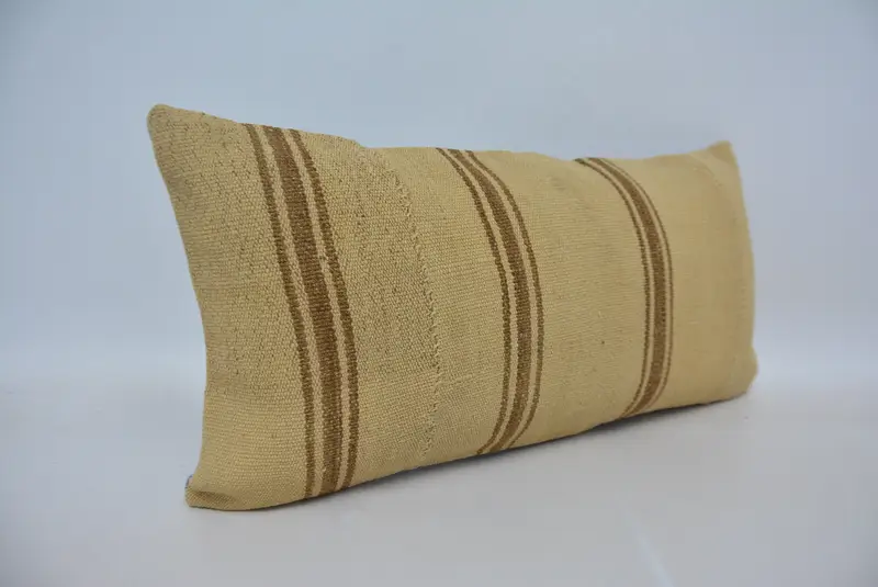 Pillow Cover, Kilim Pillow, Throw Kilim Pillow, 12x24 Beige Pillow Cover, Turkish Kilim Pillow, Outdoor Pillow, Aesthetic Pillow Cover - 3