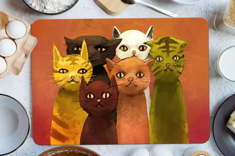 カラフルな猫ガラスのまな板、モダンなキッチンの必需品