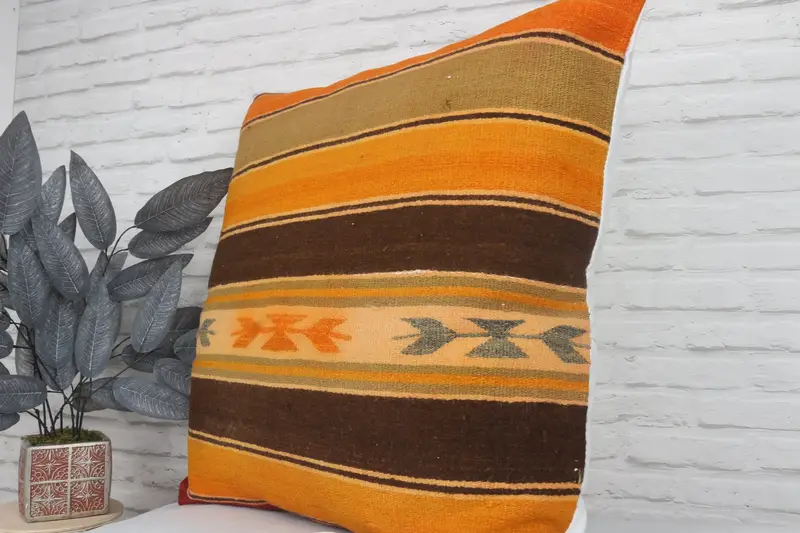 Kilim Cushion Sham, Pillow Case, Antique Pillows, Living Room Throw Pillow, Interior Designer Pillow, Armchair Pillow Cover, 28x28 Orange Cushion - 4