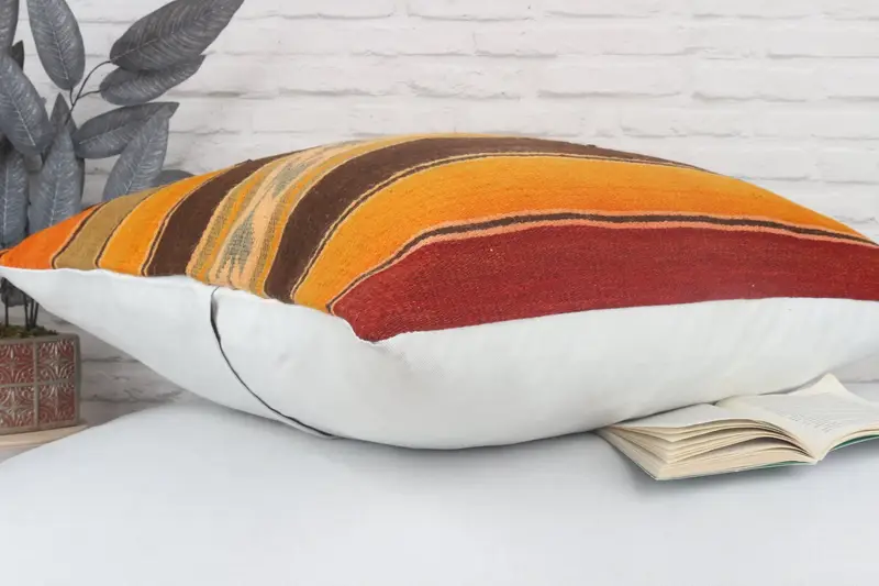 Kilim Cushion Sham, Pillow Case, Antique Pillows, Living Room Throw Pillow, Interior Designer Pillow, Armchair Pillow Cover, 28x28 Orange Cushion - 7
