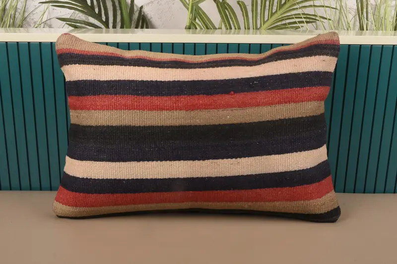 Vintage Blue Seasonal Decor Pillow, Striped Moroccan 16x24 inch Cushion Cover - 1