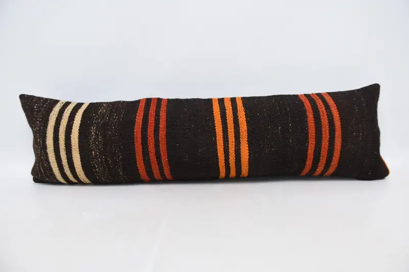 Blau & Braun gestreiftes Kissen, handgemachtes Hanfkissen