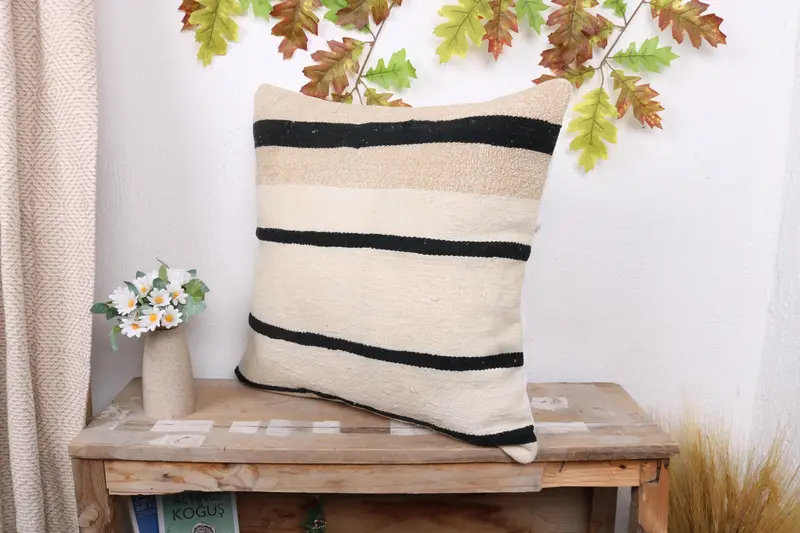 Floor Cushion, Handmade Kilim Cushion, Vintage Kilim Throw Pillow, Cushion, 20x20 Beige Pillow Cover, Decorative Cushion Cover, Kilim Pillow - 4
