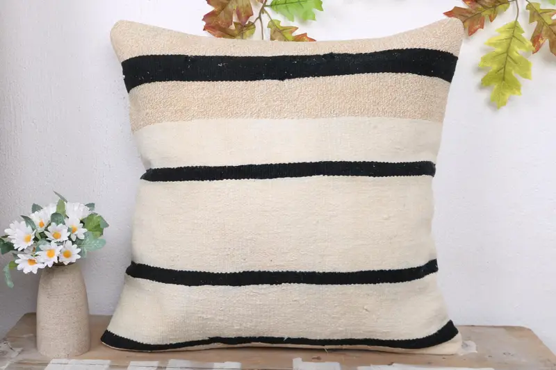 Floor Cushion, Handmade Kilim Cushion, Vintage Kilim Throw Pillow, Cushion, 20x20 Beige Pillow Cover, Decorative Cushion Cover, Kilim Pillow - 2
