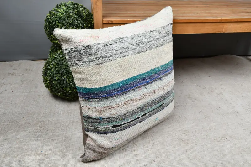Cushion Cover, Antique Pillows, Interior Designer Pillow, Luxury Pillow Sham, 22x22 White Cushion Case, Turkish Kilim Pillow, Pastel Pillow Case - 7