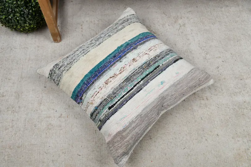 Cushion Cover, Antique Pillows, Interior Designer Pillow, Luxury Pillow Sham, 22x22 White Cushion Case, Turkish Kilim Pillow, Pastel Pillow Case - 8