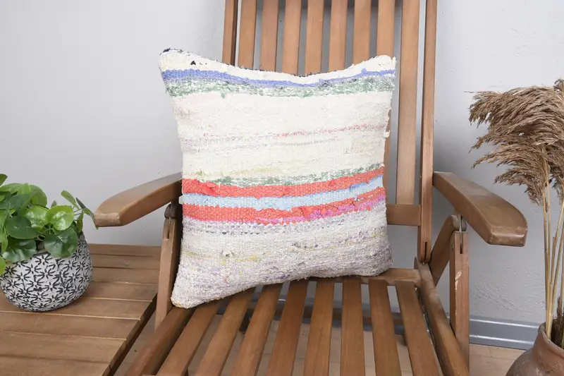 Vintage 18x18 inch Striped Pillow, Room Makeover Square Beige Antique Valentine Gift Cushion Case - 1
