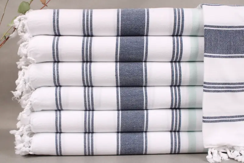 Personalized Turkish Beach Towel Mint-Navy Blue Stripes, 40x71 Inches