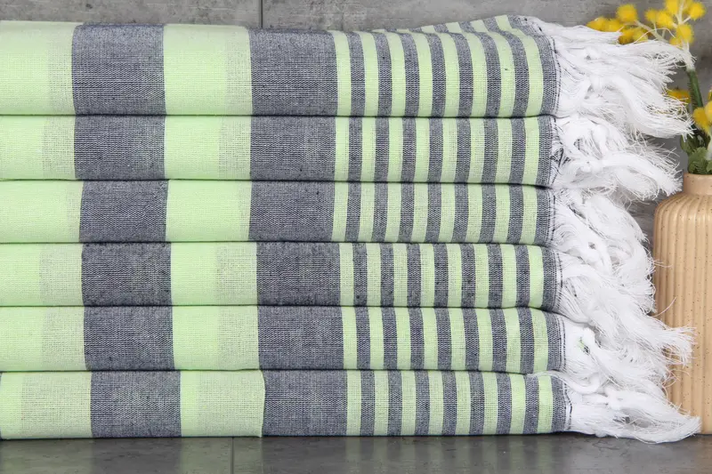 Turkish Pistachio Green-Black Striped Towel, 36x67 Inches
