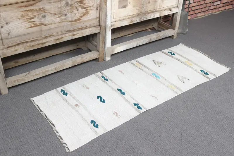 1.7x4.6 ft Small Turkish Rug, White Southwestern Vintage Rug - 1