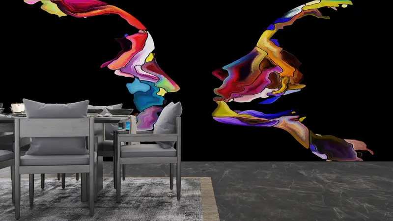 Paper Wall Art ,Modern Wall Paper,Modern Wall Art,3d Wall Paper,Colorful Abstract Couple Silhouette,Woman And Man Wall Decor, - 5