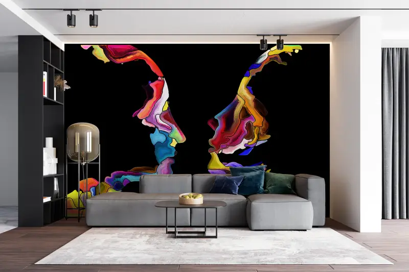 Paper Wall Art ,Modern Wall Paper,Modern Wall Art,3d Wall Paper,Colorful Abstract Couple Silhouette,Woman And Man Wall Decor, - 3
