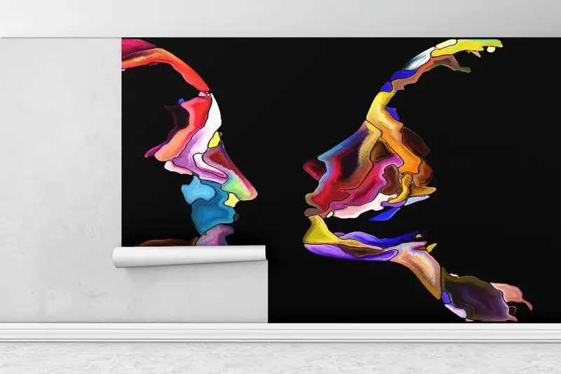Paper Wall Art ,Modern Wall Paper,Modern Wall Art,3d Wall Paper,Colorful Abstract Couple Silhouette,Woman And Man Wall Decor, - 1