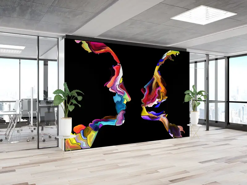 Paper Wall Art ,Modern Wall Paper,Modern Wall Art,3d Wall Paper,Colorful Abstract Couple Silhouette,Woman And Man Wall Decor, - 2