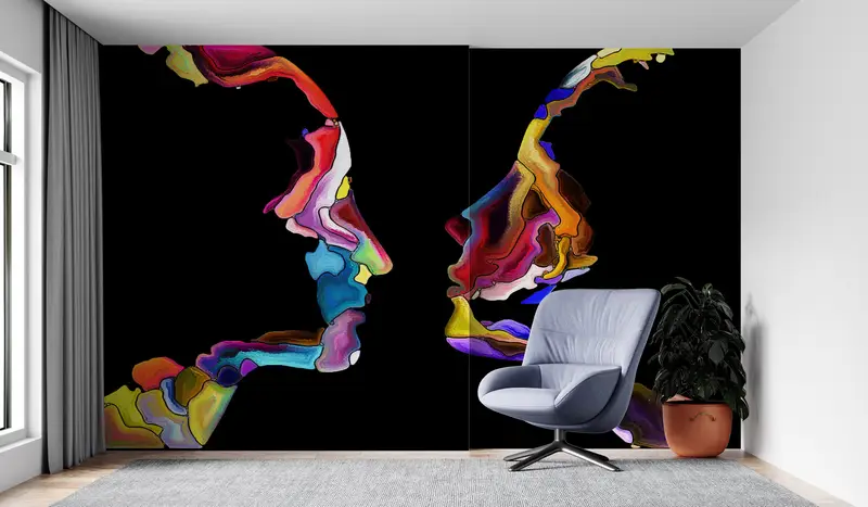 Paper Wall Art ,Modern Wall Paper,Modern Wall Art,3d Wall Paper,Colorful Abstract Couple Silhouette,Woman And Man Wall Decor, - 6