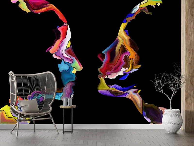 Paper Wall Art ,Modern Wall Paper,Modern Wall Art,3d Wall Paper,Colorful Abstract Couple Silhouette,Woman And Man Wall Decor, - 4