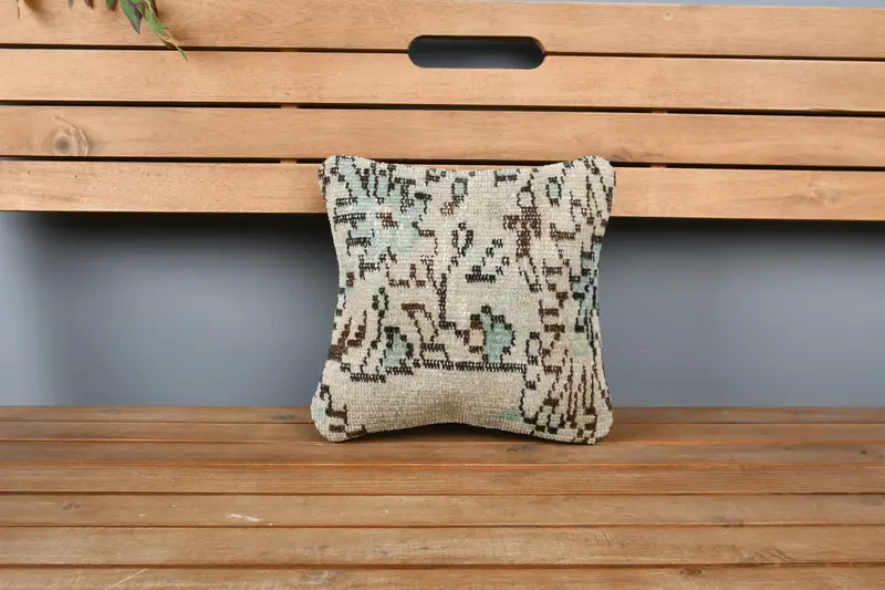 Turkish Kilim Pillow, Retro Pillow, 12x12 Beige Cushion Cover, Pillow Sham, Interior Designer Pillow, Ethnical Kilim Rug Pillow - 6