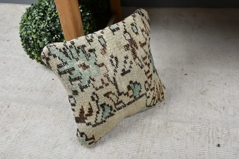 Turkish Kilim Pillow, Retro Pillow, 12x12 Beige Cushion Cover, Pillow Sham, Interior Designer Pillow, Ethnical Kilim Rug Pillow - 7