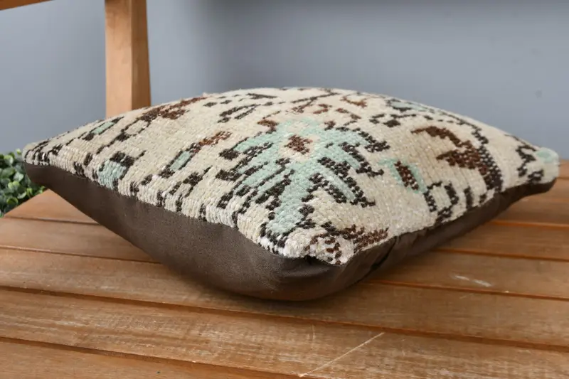 Turkish Kilim Pillow, Retro Pillow, 12x12 Beige Cushion Cover, Pillow Sham, Interior Designer Pillow, Ethnical Kilim Rug Pillow - 4