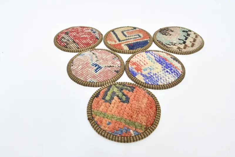 Posavasos únicos de color naranja y bronce, juego de posavasos de alfombras tejidas