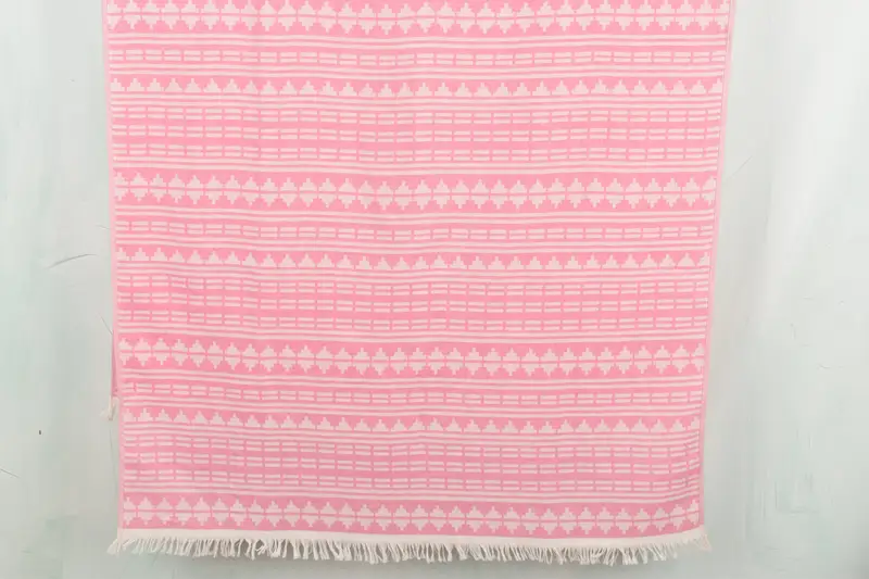 Personalized Beach Towel Kilim Design Pink Cotton, 40x71 Inches