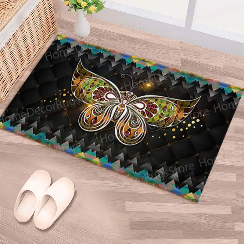 モダンなバタフライプリントラグ：カラフルでエレガントな室内装飾