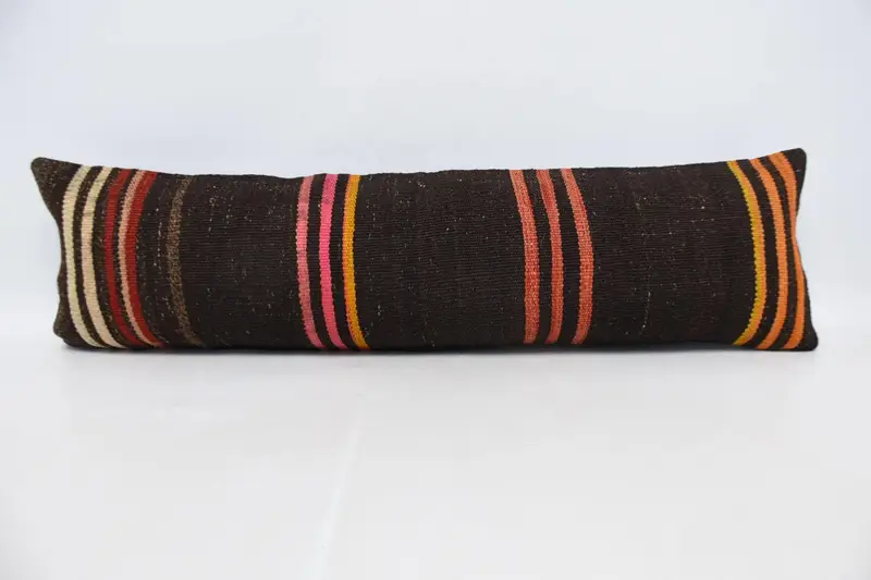 Striped Vintage Rectangle Cushion Case, 12x42 inch Brown Sofa Antique Euro Sham - 1