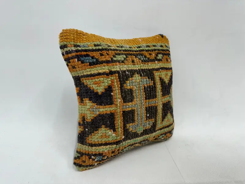 Blue & Orange Southwestern Embroidered Pillow, 12x12 Inches Throw Pillow - 3