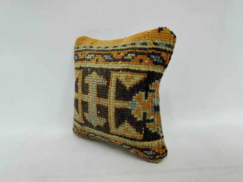 Blue & Orange Southwestern Embroidered Pillow, 12x12 Inches Throw Pillow - 4