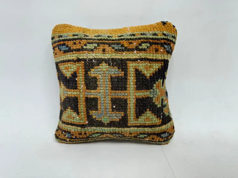 Blue & Orange Southwestern Embroidered Pillow, 12x12 Inches Throw Pillow - 1