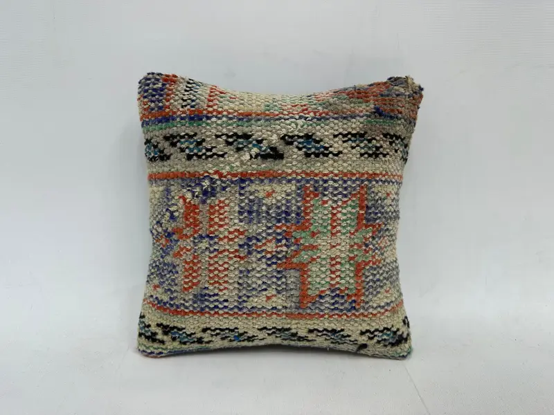 Home Decor Pillow, Handmade Kilim Cushion, Retro Cushion Cover, Pillow Case, Natural Pillow Cover, Boho Pillow, 12x12 Blue Pillow - 1
