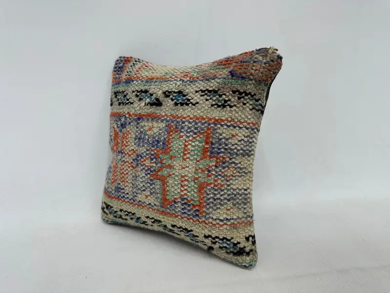 Home Decor Pillow, Handmade Kilim Cushion, Retro Cushion Cover, Pillow Case, Natural Pillow Cover, Boho Pillow, 12x12 Blue Pillow - 4